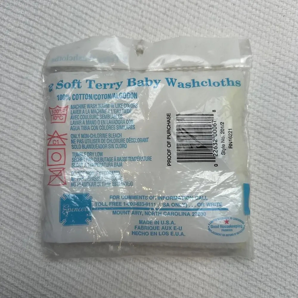 Vintage Spencer's Baby Washcloths 2 Soft Terry Cotton